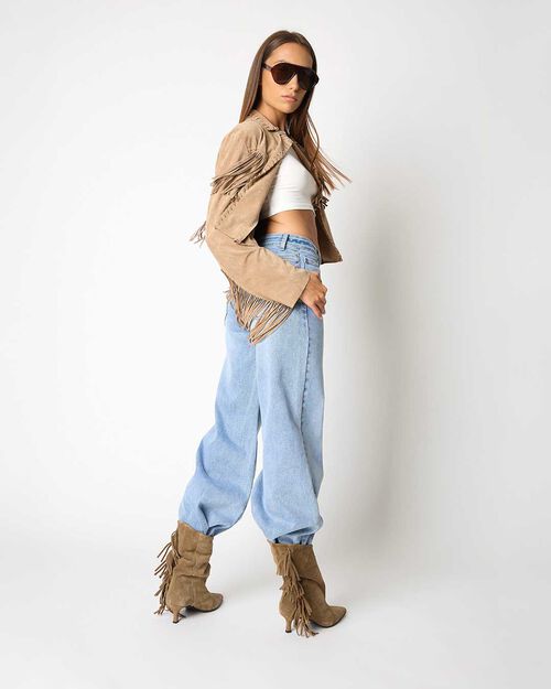 Giacca in microfibra camel dal taglio country, CAMEL