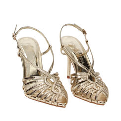 Sandali oro in laminato, tacco 9,5 cm, Ultime occasioni, 232107903LMOROG035, 002a