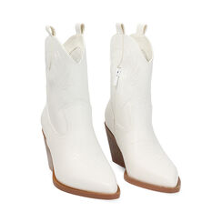 Bottines texanes blanches talon 6,5 cm, Chaussures, 273079111EPBIAN035, 003 preview