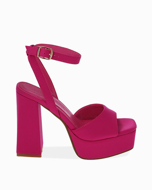 Sandali platform fucsia in tessuto, tacco 10 cm