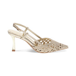 Décolleté slingback donna oro intrecciate, tacco 7,5 cm, Primadonna, 252136310LIOROG036, 001 preview