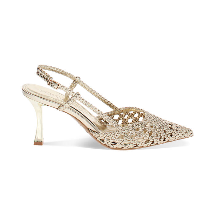 Décolleté slingback donna oro intrecciate, tacco 7,5 cm, Primadonna, 252136310LIOROG036