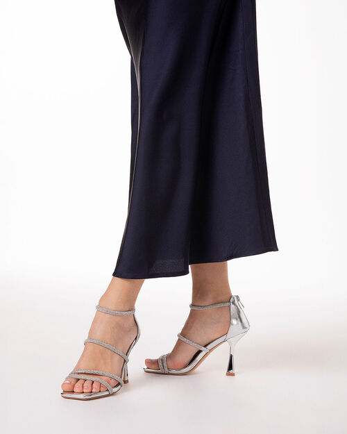 Sandali argento con tacco 9,5 cm, SILVER