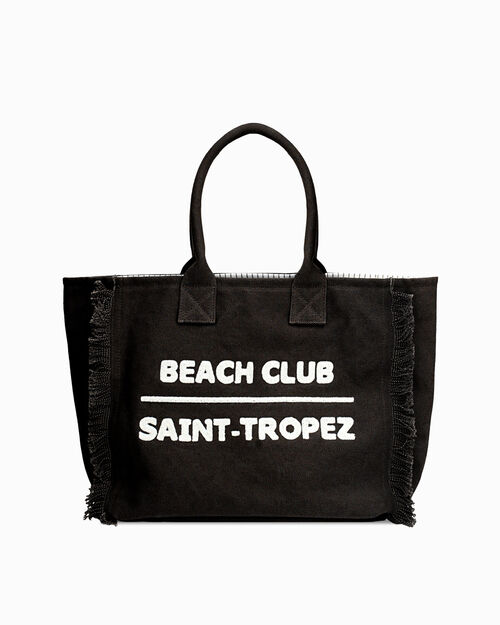 Borsa canvas nera a spalla dal design essenziale, BLACK