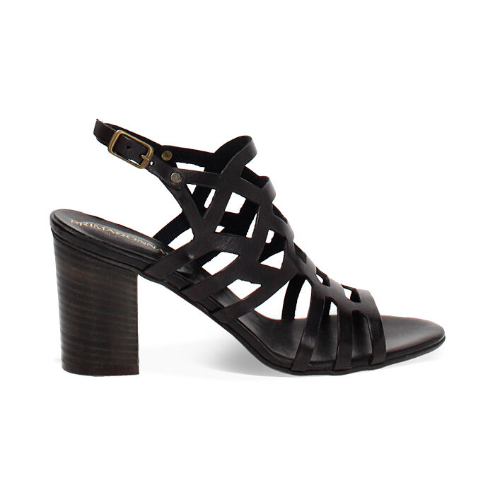Sandale à talon pour femme noire en cuir de vachette, Primadonna, 257239909VANERO035