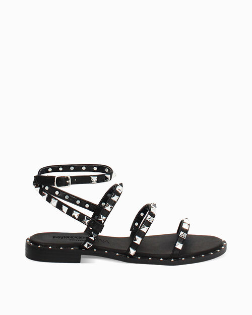 Sandali bassi neri con borchie, BLACK