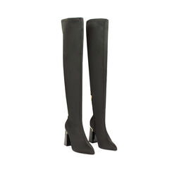 Stivali sopra il ginocchio neri in tessuto, tacco largo 9 cm, Primadonna, 244914909LYNERO035, 002 preview
