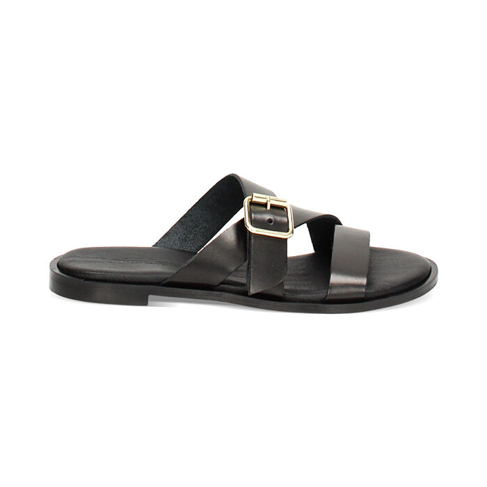 Ciabattine nere in pelle con fibbia, Primadonna, 23S924056PENERO035