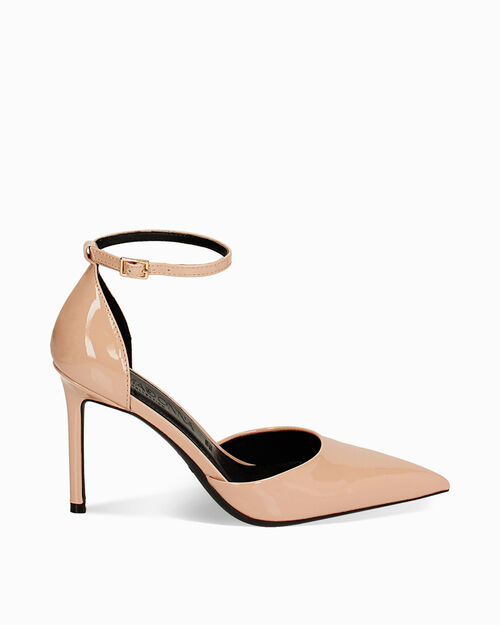 D&eacute;collet&eacute; open shank nude in vernice, tacco 9,5 cm, NUDE