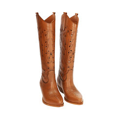 Stivali texani cognac in pelle, tacco 5,5 cm, Primadonna, 21B814101PECOGN035, 002 preview