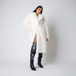 Cappotto lungo in pelo sintetico panna, Primadonna, 26B400103FUPANNM, 002a
