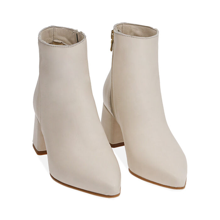 Botines mujer crema de piel, tacón 6 cm | Primadonna Collection