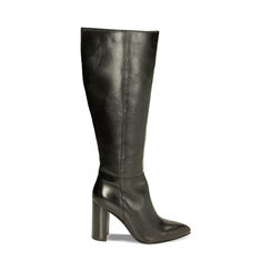 Stivali neri in pelle, tacco 9 cm, Primadonna, 229464003PENERO035, 001 preview