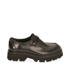 Zapatos con cordones de cuero negro, tacón de 4 cm., Primadonna, 20N845008PENERO035, 001a