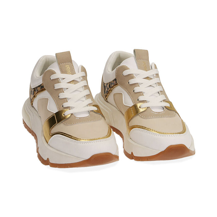 Zapatillas Deportivas Blanca Con Detalles Dorados Cuña De 6cm Y Camara De  Aire Xti | Querol