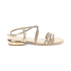Sandales plates pour femmes dorées en laminé avec pierres, Primadonna, 254909961LPOROG035, 001 preview