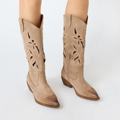 Bottes femme taupe en microfibre, Primadonna, 25P604603MFTAUP035, 002a