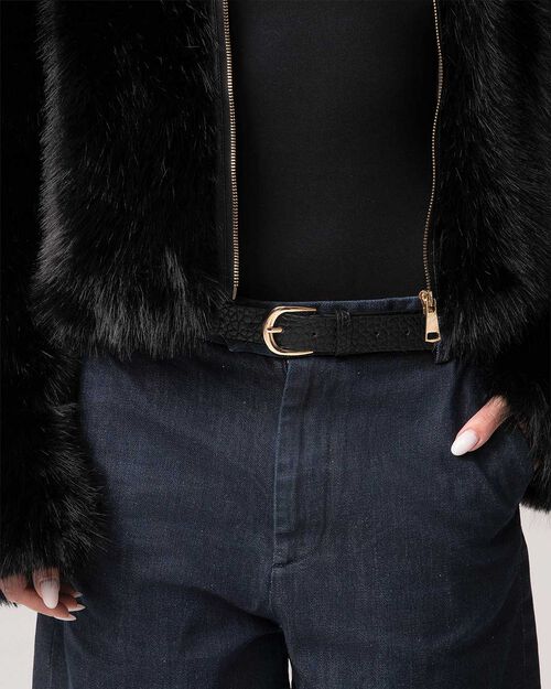 Cintura nera con fibbia dorata, BLACK