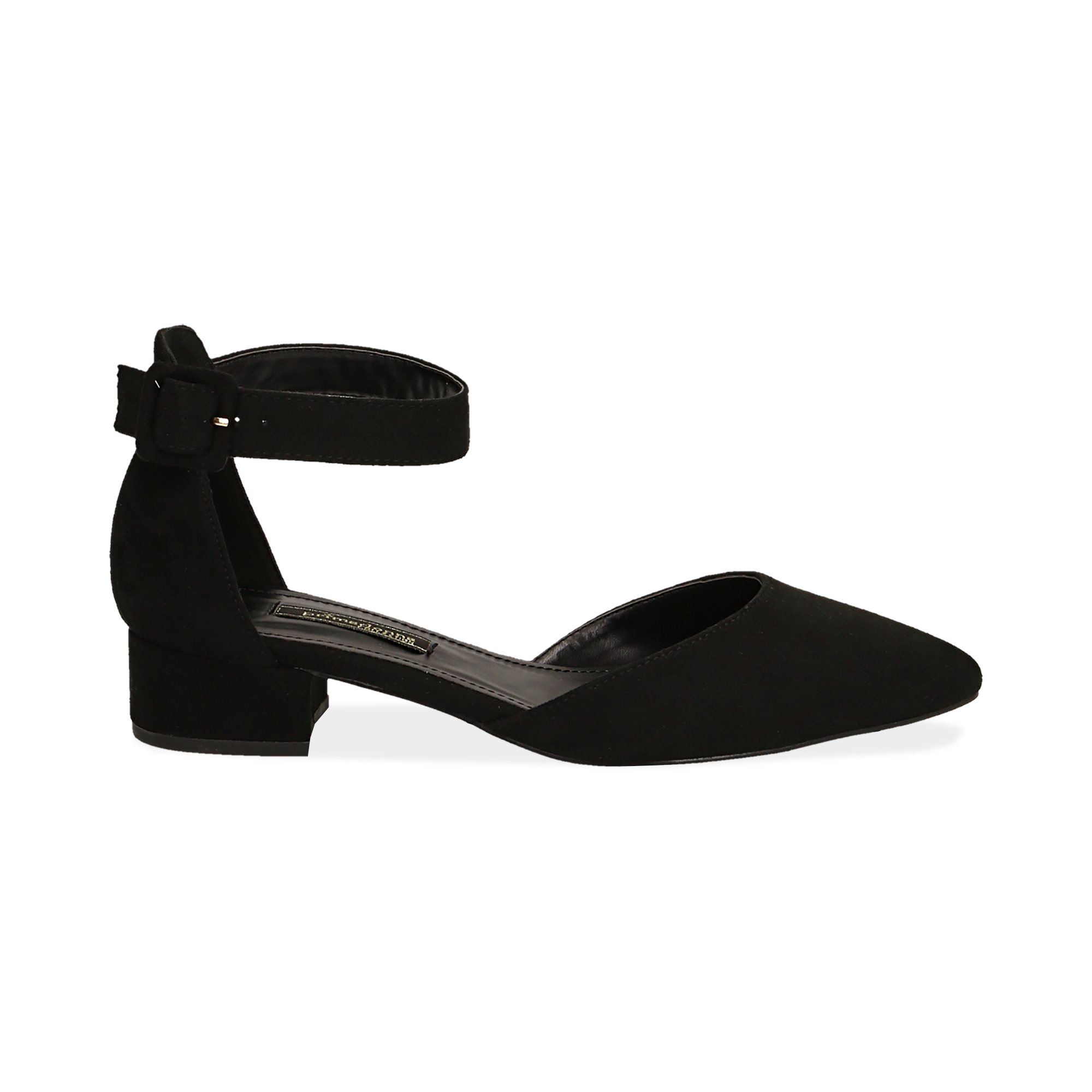 Décolleté nere in microfibra con cinturino alla caviglia, tacco 3,50 cm |  Primadonna Collection