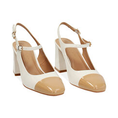 Zapatos slingback de mujer blanco-camel en charol, Primadonna, 254943780VEBICA035, 003 preview