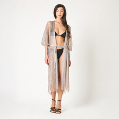 Poncho donna champagne in tessuto con cintura, Primadonna, 25B450102TSCHAMUNI, 002a