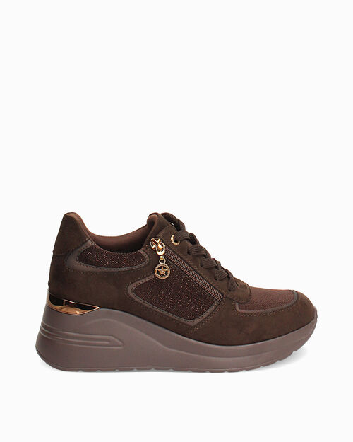 Sneakers marr&oacute;n oscuro con cu&ntilde;a interna 7 cm, DK BROWN