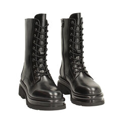 Bottines à lacets en cuir véritable noir avec talon de 4,6 cm, Primadonna, 26N525067PENERO035, 003 preview