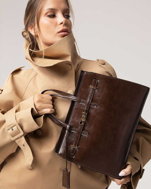 SACS SAC A MAIN SYNTHETIQUE BRILLANT MAR, BROWN