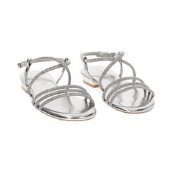 Sandales plates argent laminé avec pierres pour femmes, Primadonna, 254909961LPARGE035, 003 preview