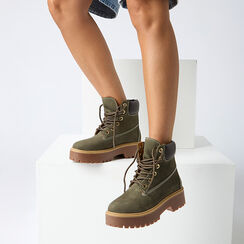 Polacchino verde in nabuk con tacco 4,8 cm, Primadonna, 266360001NBVERD035, 002a