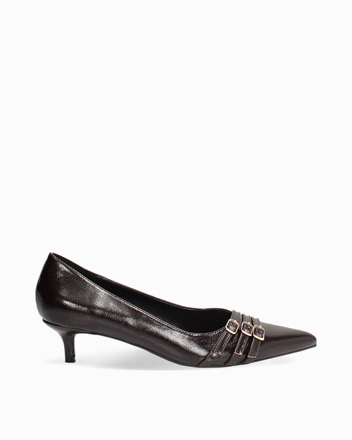 D&eacute;collet&eacute; testa di moro tacco 4,5 cm, DK BROWN
