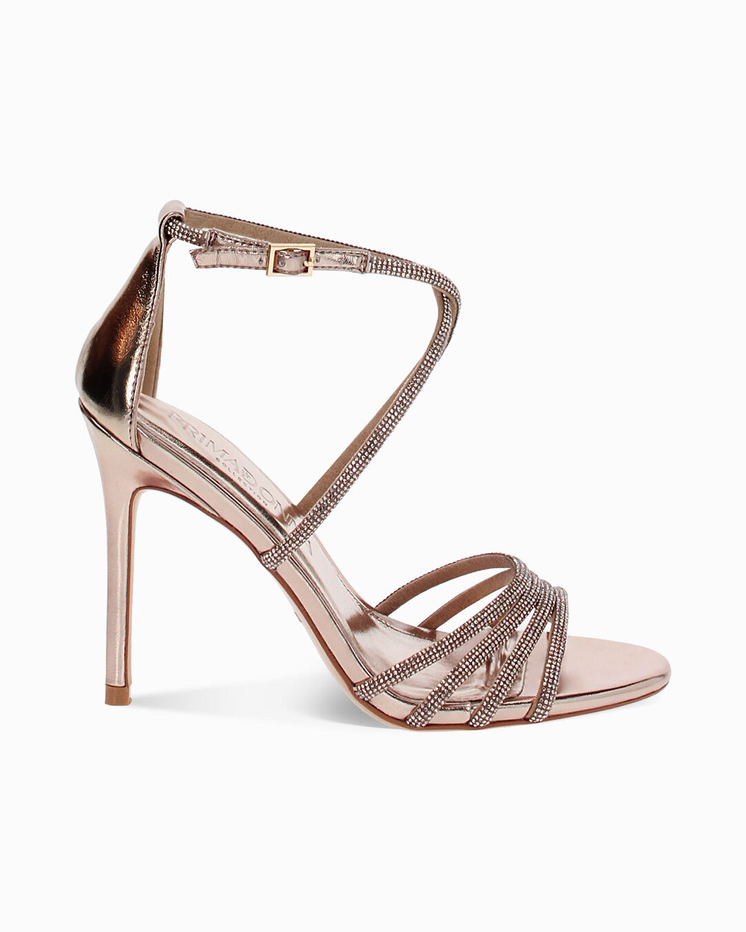 Sandalo donna rosa-oro con strass, tacco 10,5 cm
