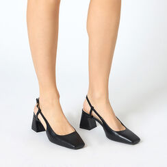 Décolleté slingback donna nere, tacco 5 cm, Primadonna, 252100420EPNERO035, 002a