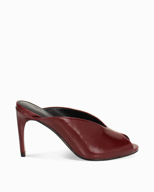 Mules open toe bordeaux con tacco 8,7 cm, BURGUNDY