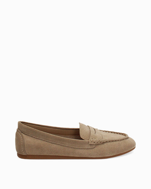 Mocassins taupe en daim, TAUPE