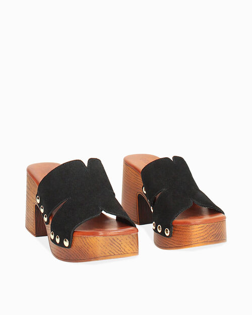 WOMEN SHOES CLOG SUEDE NERO, BLACK