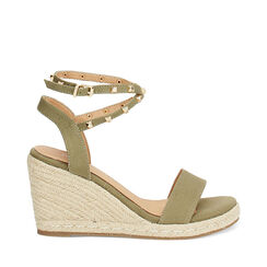 Zeppe donna verde salvia in canvas con braccialetto, Primadonna, 25G402081CAVESA035, 001a