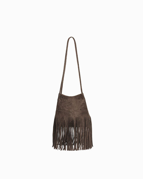 Mini bag marr&oacute;n oscuro con flecos, DK BROWN