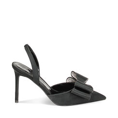 Décolleté slingback nera in raso, tacco 9,5 cm, 232156416RSNERO035, 001a