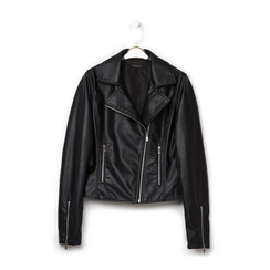 Biker jacket nera in eco-pelle,