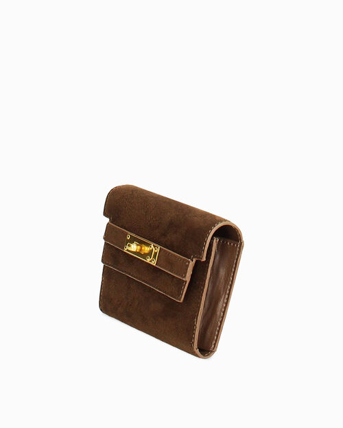 Cartera camel con cierre dorado, CAMEL