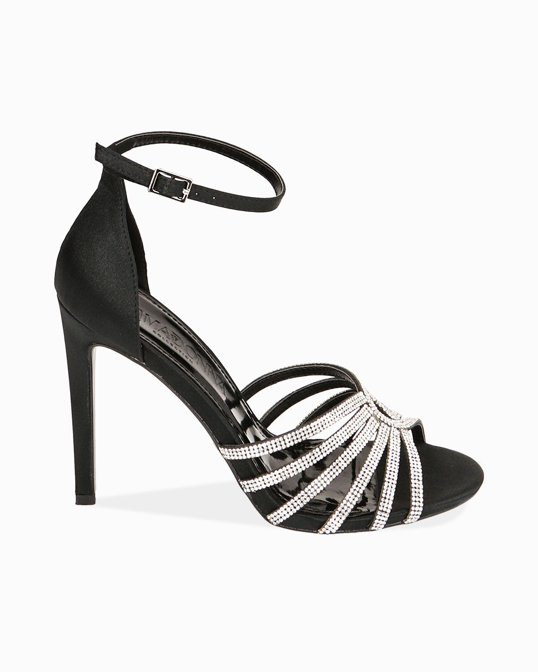 Sandali neri in raso, tacco 10,5 cm