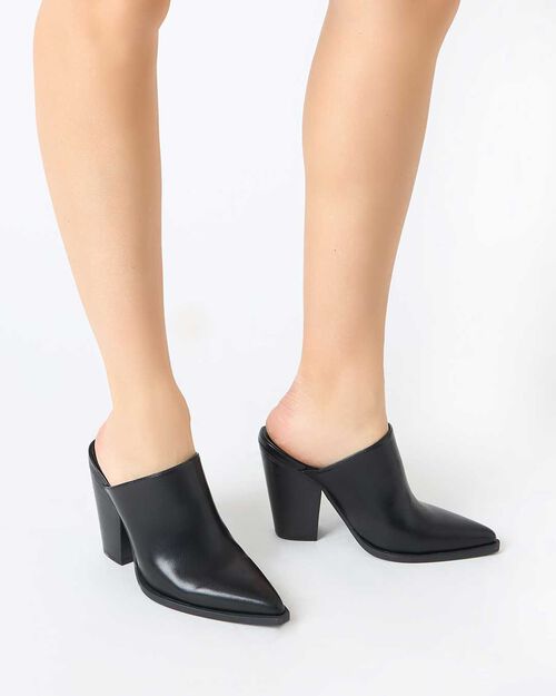 Sabot donna neri, tacco largo 9,5 cm, BLACK