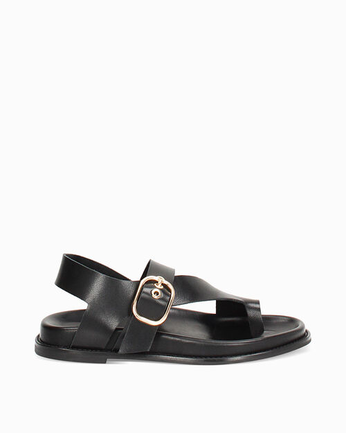 Sandali bassi donna neri in pelle, 