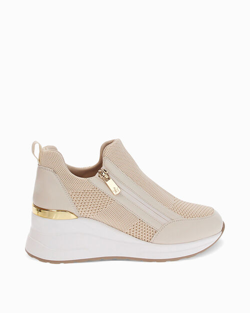 Slip on beige con tacco 7 cm, BEIGE