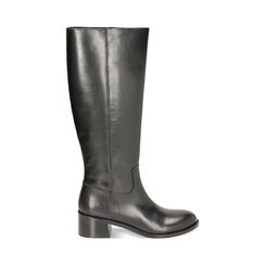 Bota negra de cuero con tacón bajo, Primadonna, 24N550045PENERO035, 001a