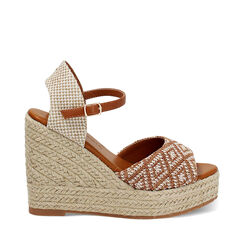 Plataformas de mujer color coñac beige en rafia, Primadonna, 254982916RFCOBE035, 001a