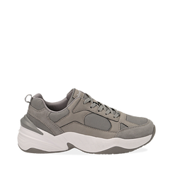 Dad shoes grigie in microfibra, zeppa 4,50 cm, Sneakers, 142619462MFGRIG036, 001a