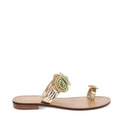 Sandali bassi donna oro con pietre verdi in laminato, Primadonna, 254916842LMORVE035, 001a