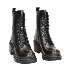 Anfibi neri in pelle, tacco 5 cm, Primadonna, 22N507222PENERO037, 002 preview